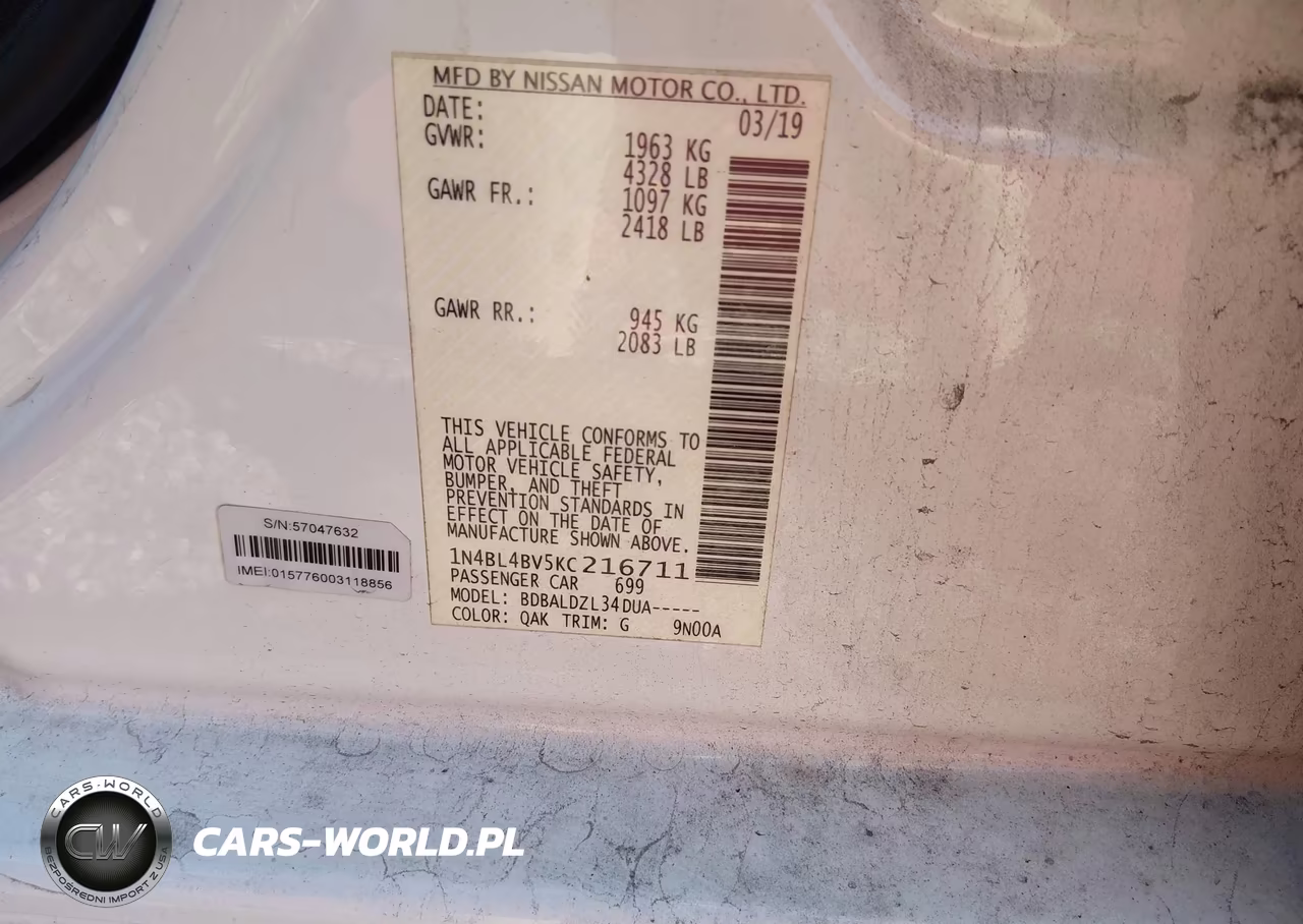 2019 Nissan Altima 2.5 S VIN:1N4BL4BV5KC216711 - 9