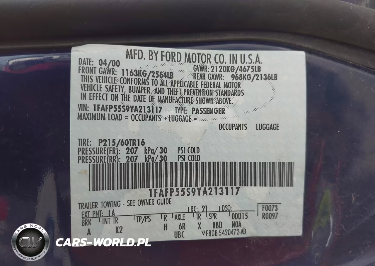 2000 Ford Taurus Ses VIN:1FAFP55S9YA213117 - 9