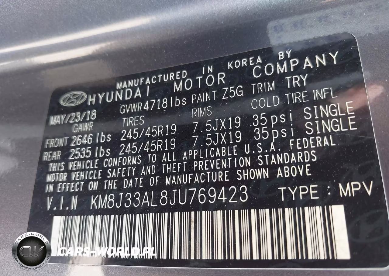 2018 Hyundai Tucson Sport VIN:KM8J33AL8JU769423 - 9