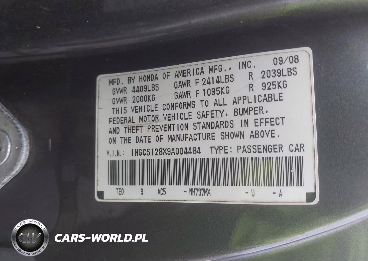 2009 Honda Accord 2.4 Ex-L VIN:1HGCS128X9A004484 - 9