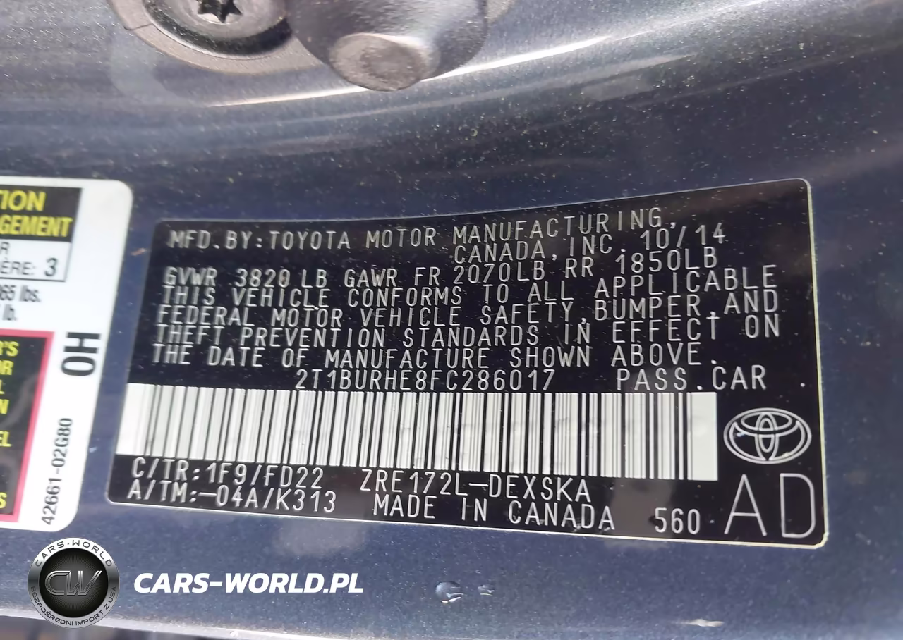 2015 Toyota Corolla S Plus VIN:2T1BURHE8FC286017 - 9