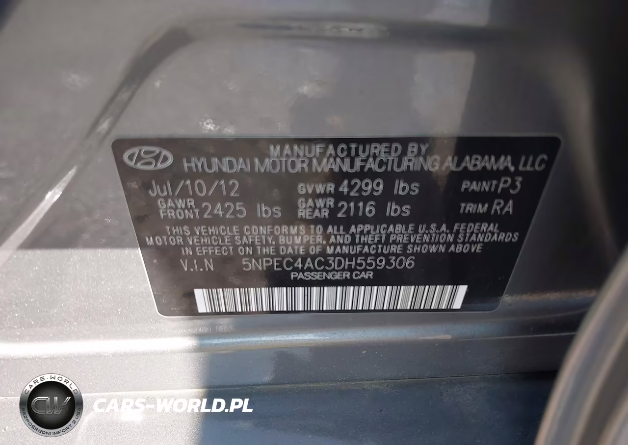 2013 Hyundai Sonata Se VIN:5NPEC4AC3DH559306 - 9