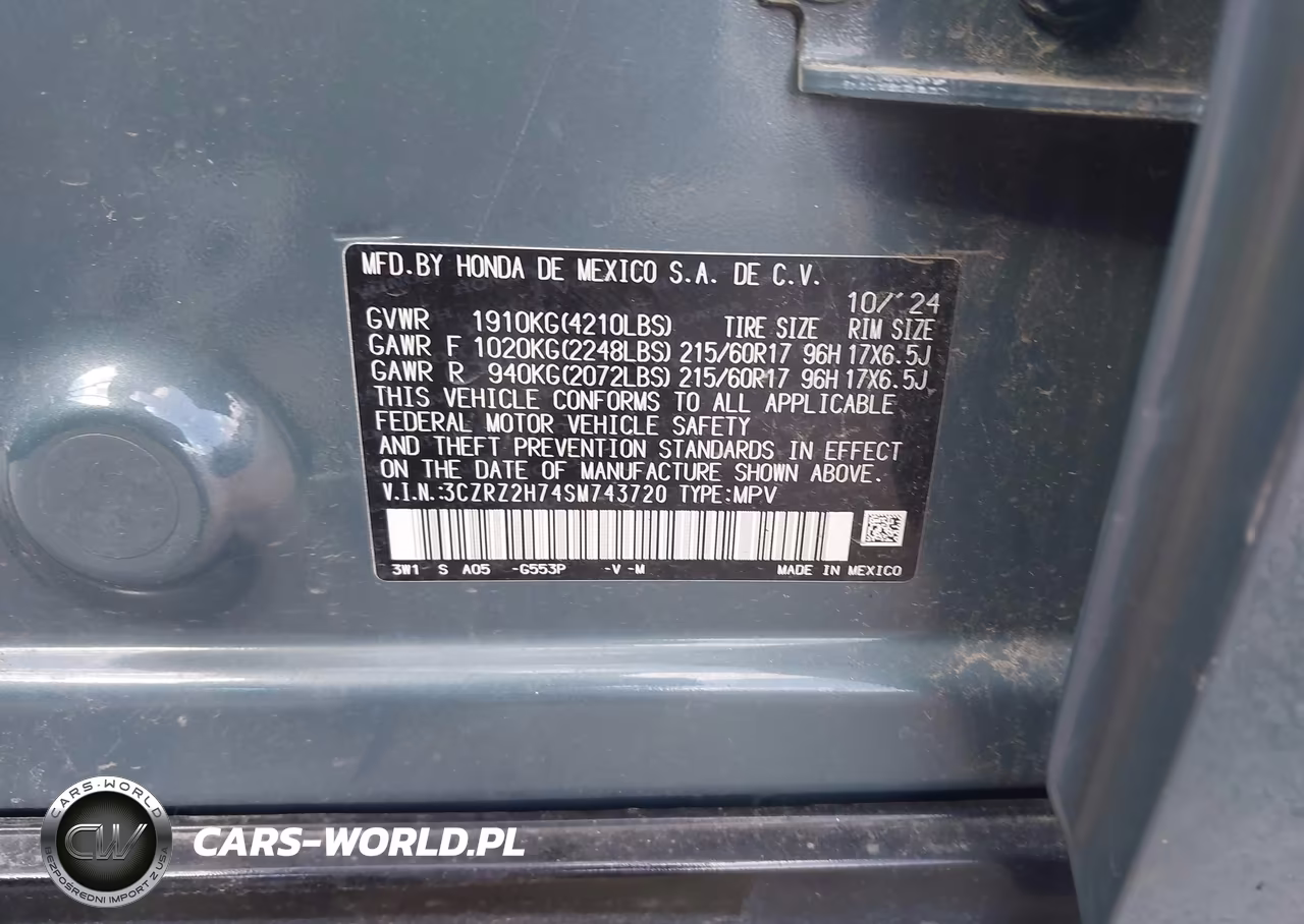 2025 Honda Hr-V Awd Ex-L VIN:3CZRZ2H74SM743720 - 9