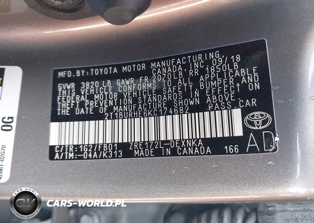 2019 Toyota Corolla Le VIN:2T1BURHE6KC174682 - 9