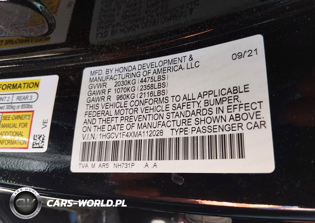 2021 Honda Accord Sport Special Edition VIN:1HGCV1F4XMA112028 - 9