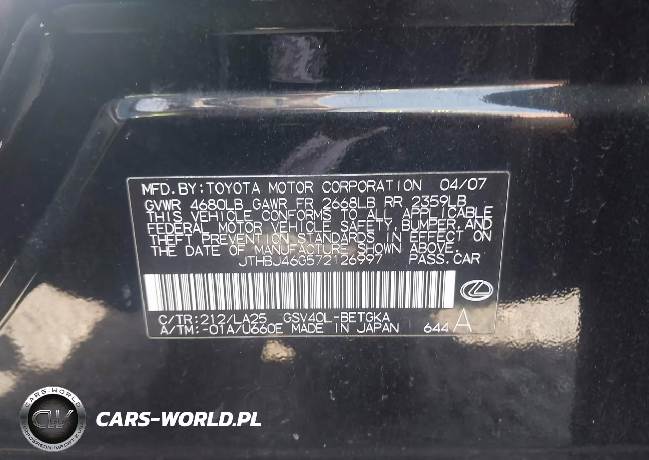 2007 Lexus Es 350 VIN:JTHBJ46G572126997 - 9