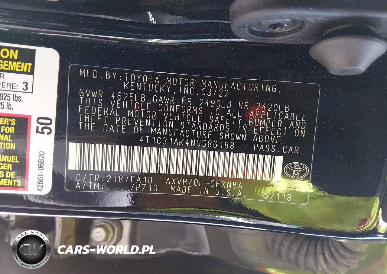 2022 Toyota Camry Le Hybrid VIN:4T1C31AK4NU586188 - 9