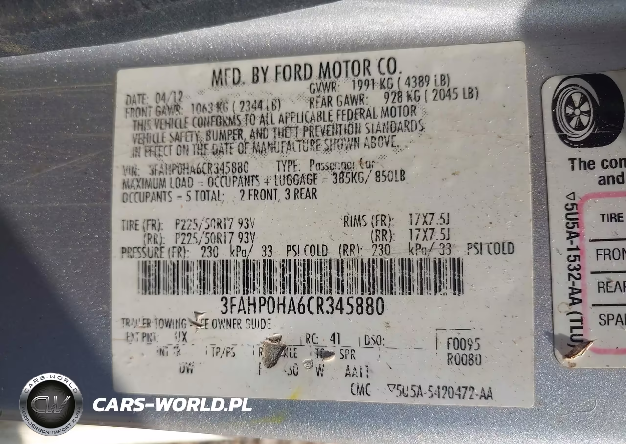 2012 Ford Fusion Se VIN:3FAHP0HA6CR345880 - 9