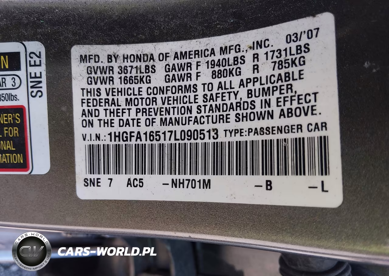 2007 Honda Civic Lx VIN:1HGFA16517L090513 - 9