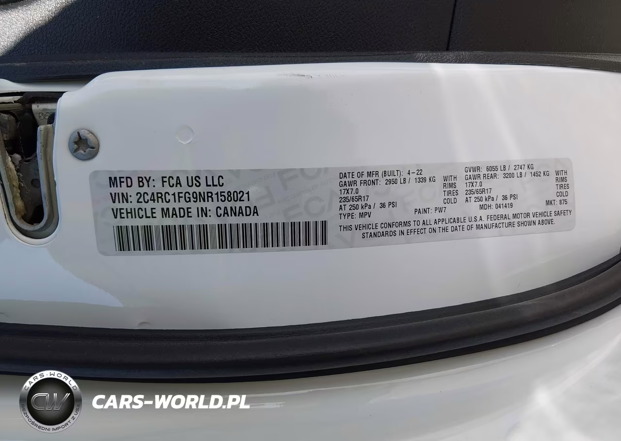 CHRYSLER PACIFICA VIN:2C4RC1FG9NR158021 - 9