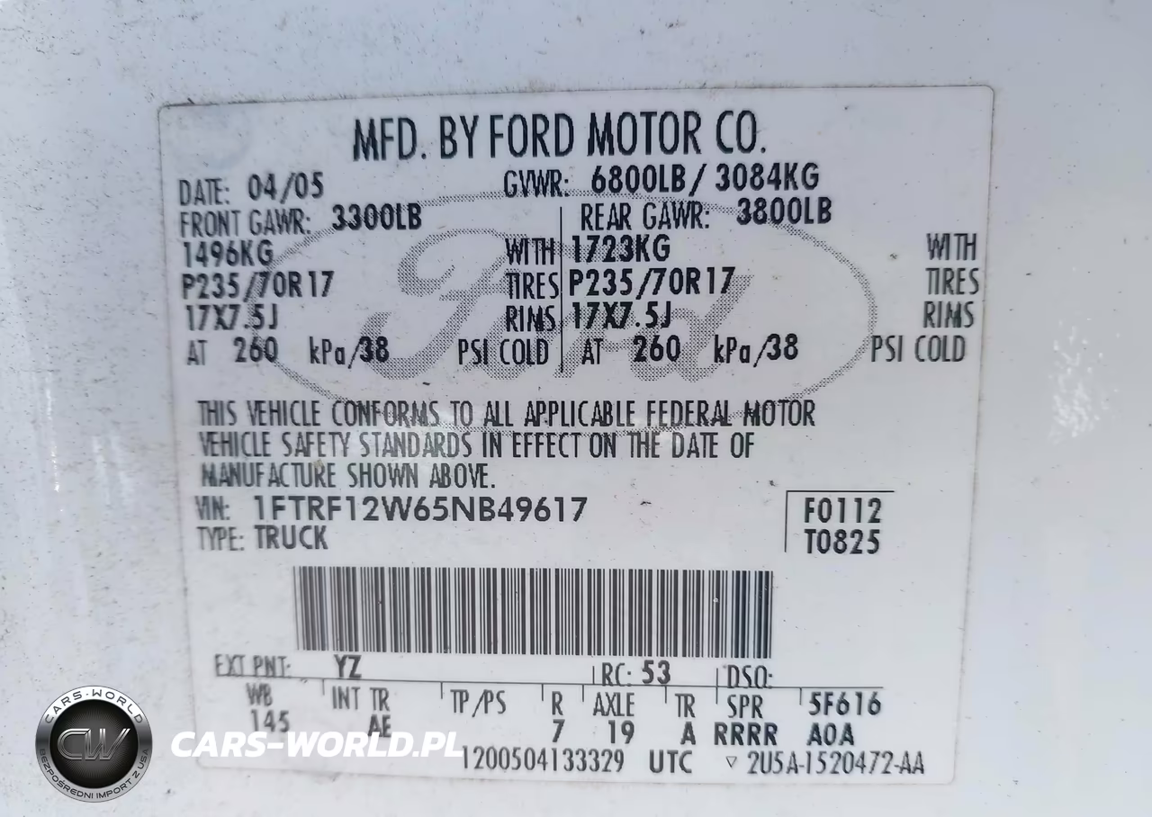 2005 Ford F-150 Stx-Xl-Xlt VIN:1FTRF12W65NB49617 - 9