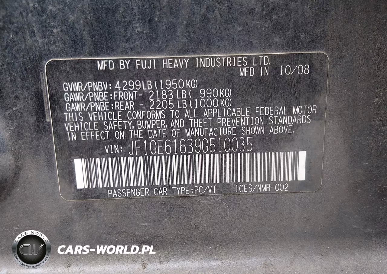 2009 Subaru Impreza 2.5I VIN:JF1GE61639G510035 - 9