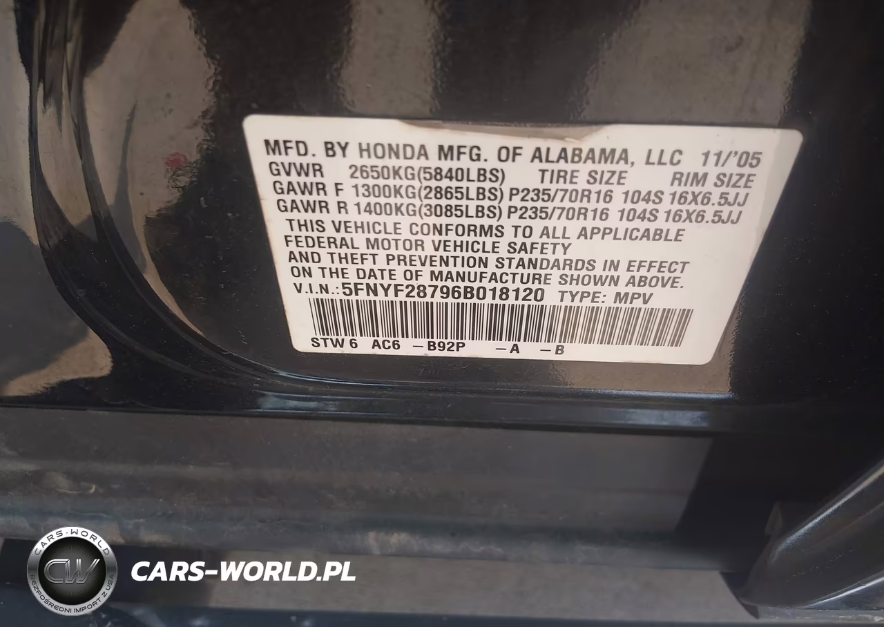 2006 Honda Pilot Ex-L VIN:5FNYF28796B018120 - 9