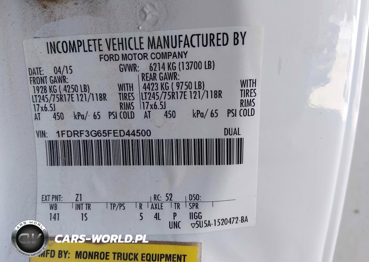 2015 Ford F-350 Chassis Xl VIN:1FDRF3G65FED44500 - 9