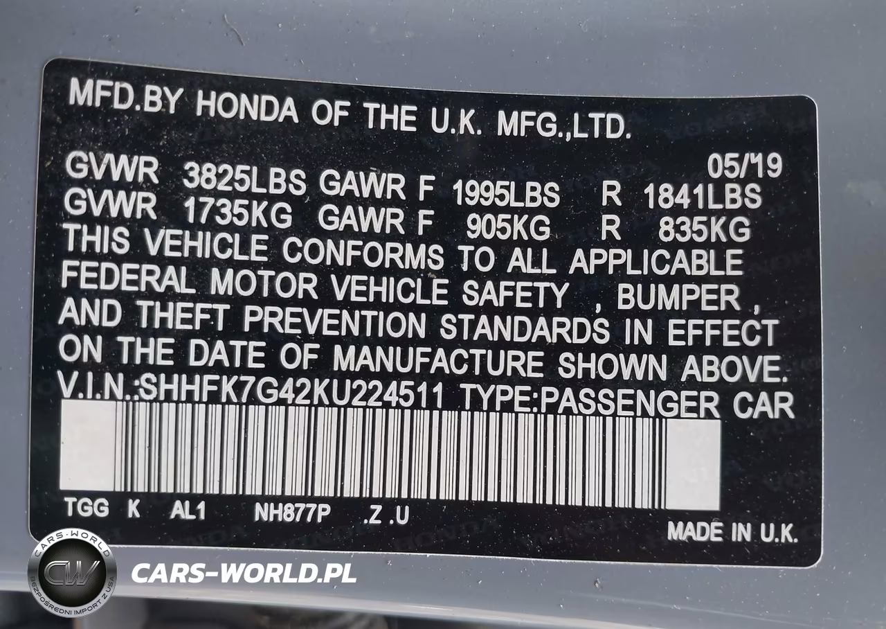 2019 Honda Civic Sport VIN:SHHFK7G42KU224511 - 9