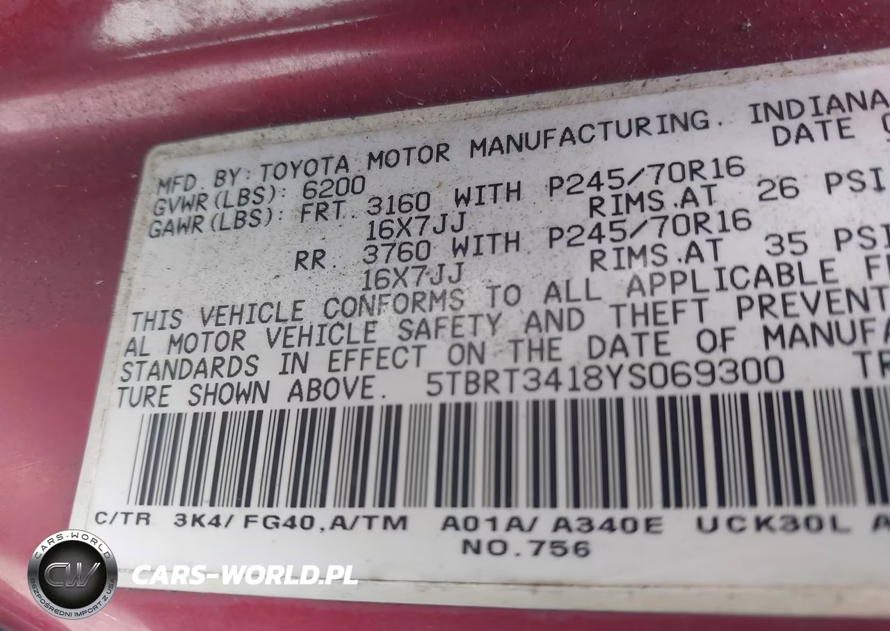 2000 Toyota Tundra Sr5 V8 VIN:5TBRT3418YS069300 - 9