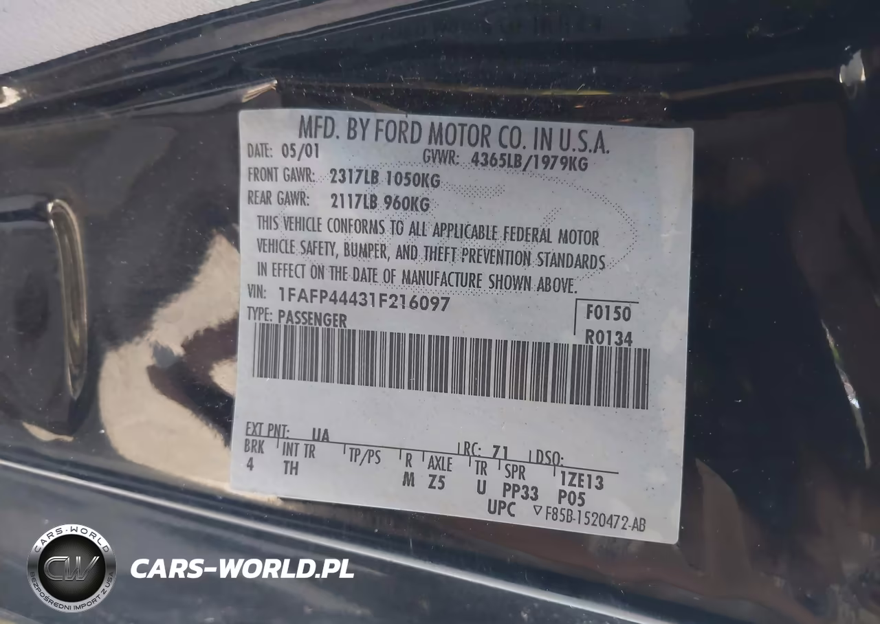2001 Ford Mustang VIN:1FAFP44431F216097 - 9