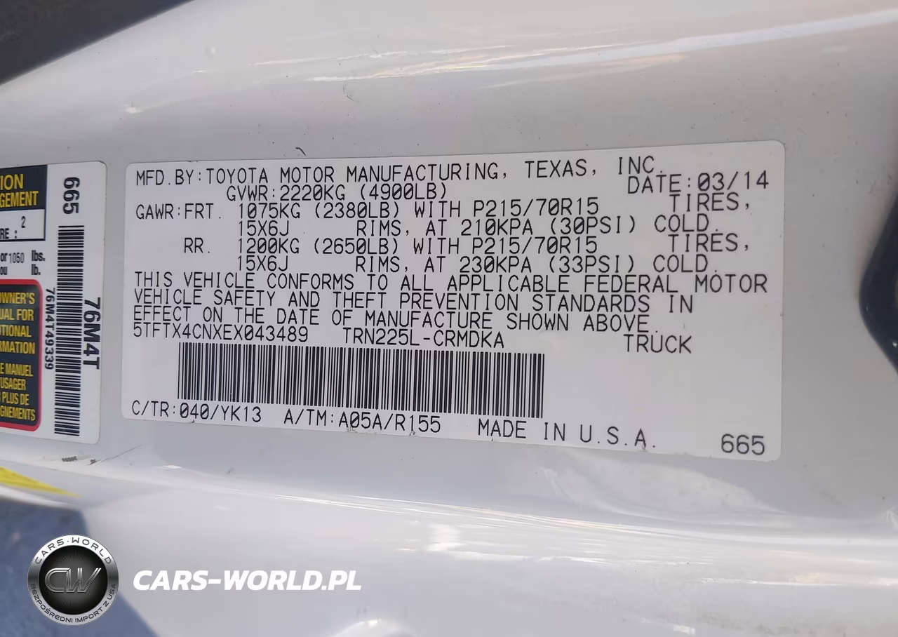 2014 Toyota Tacoma VIN:5TFTX4CNXEX043489 - 9