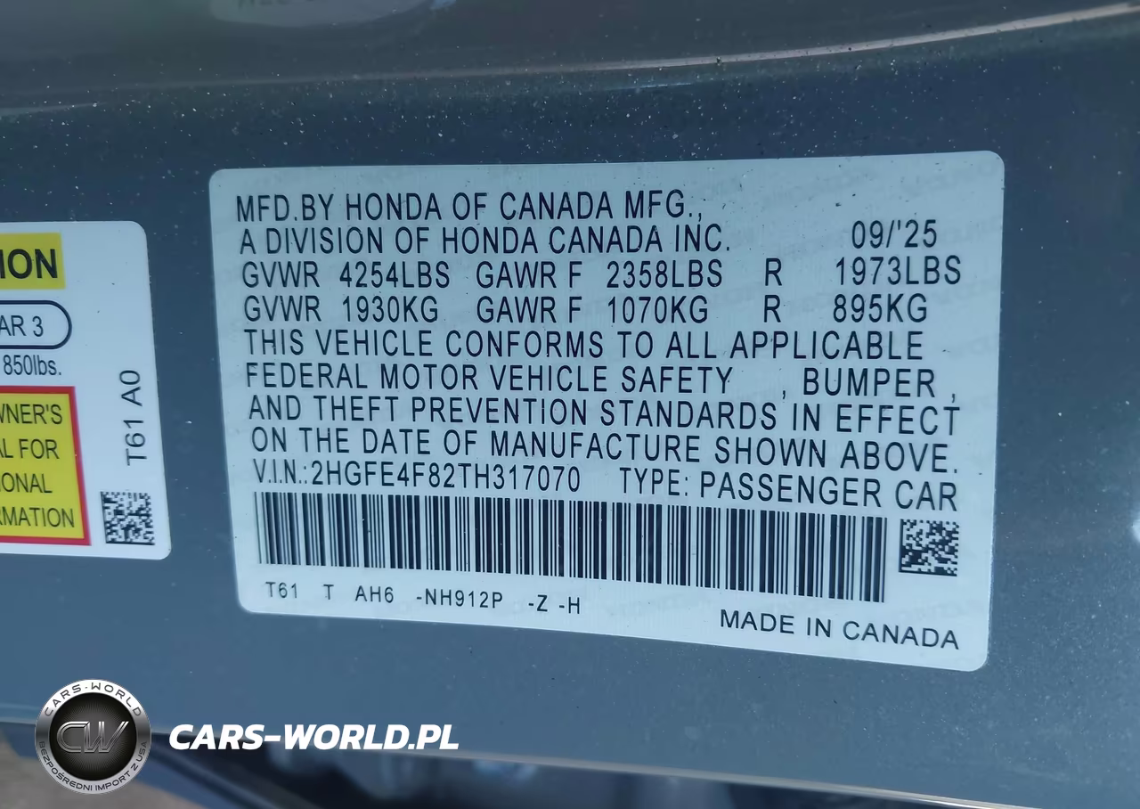 2026 Honda Civic Hybrid Sport-Sport Touring VIN:2HGFE4F82TH317070 - 9
