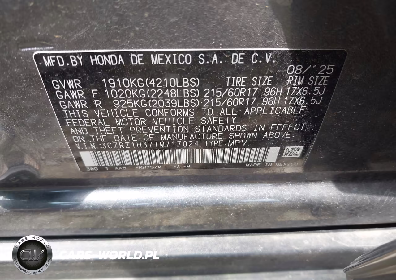 2026 Honda Hr-V 2Wd Lx VIN:3CZRZ1H37TM717024 - 9