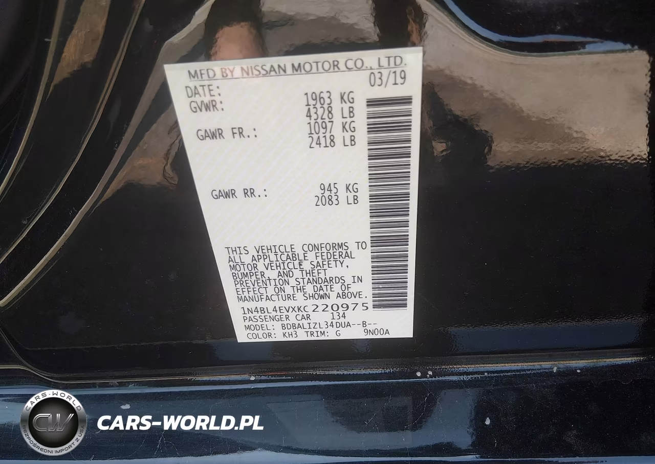 2019 Nissan Altima 2.5 Sl VIN:1N4BL4EVXKC220975 - 9