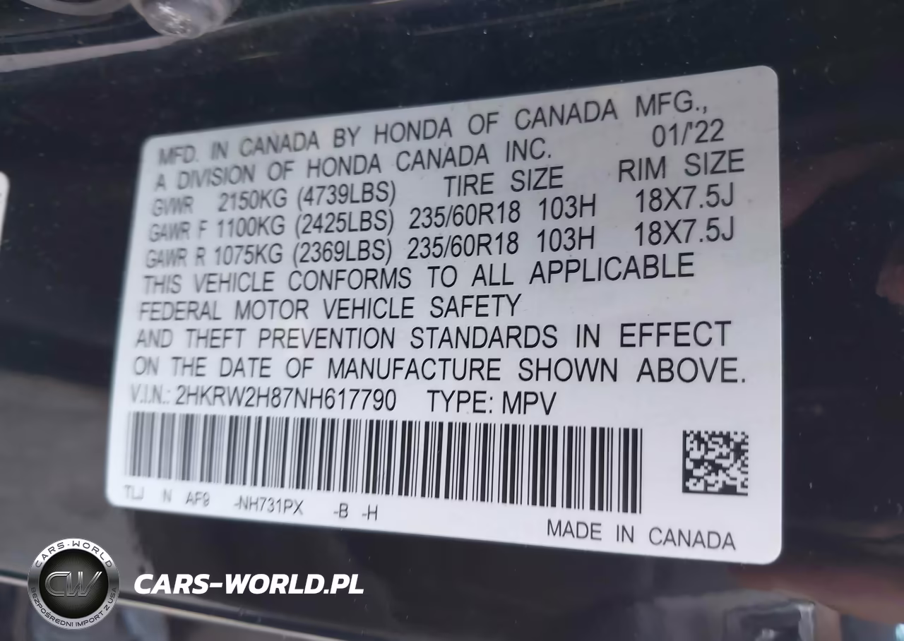 2022 Honda Cr-V Awd Ex-L VIN:2HKRW2H87NH617790 - 9