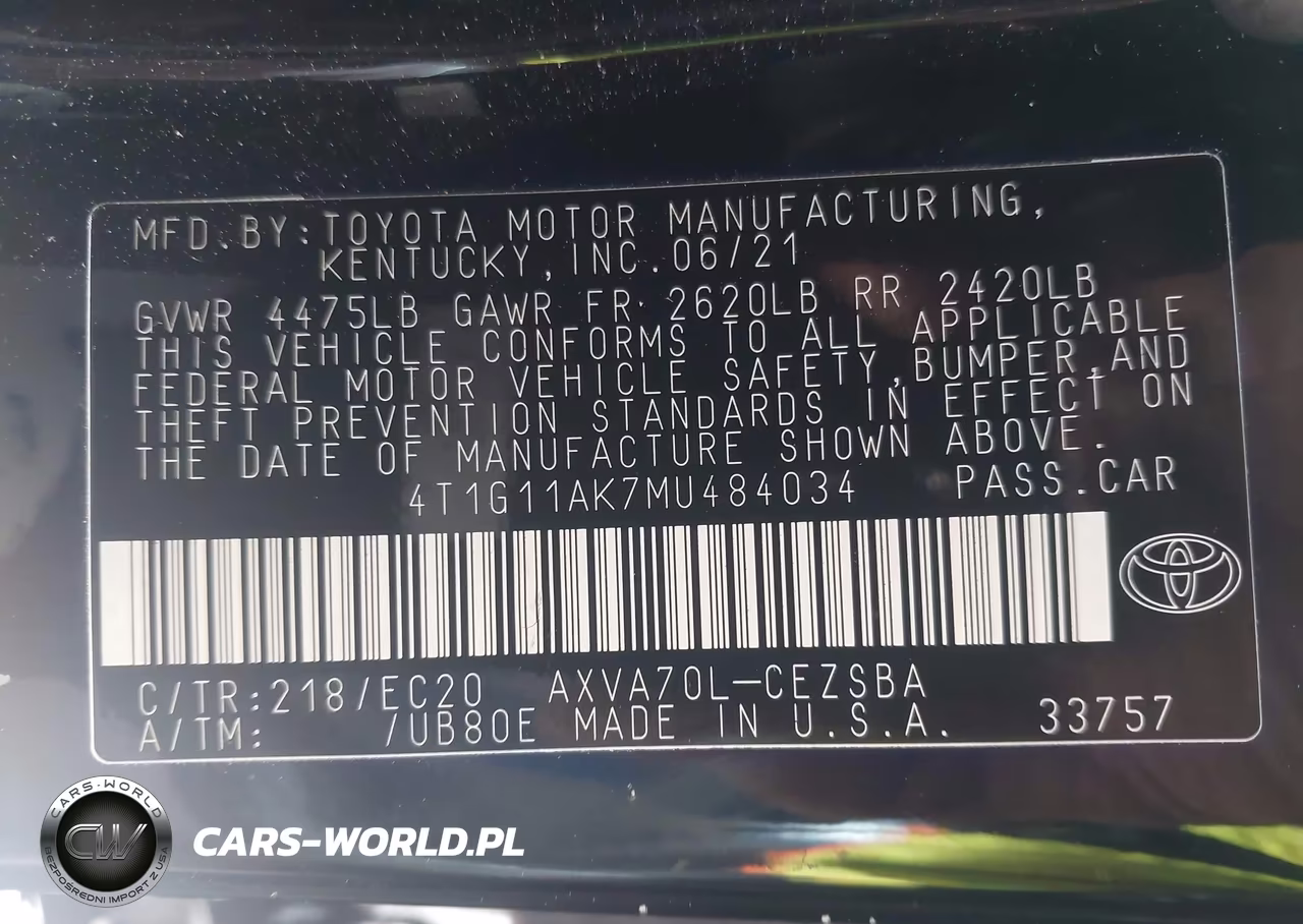 2021 Toyota Camry Se VIN:4T1G11AK7MU484034 - 9