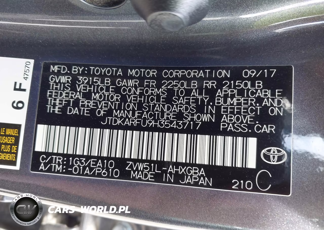2017 Toyota Prius Four VIN:JTDKARFU9H3543717 - 9