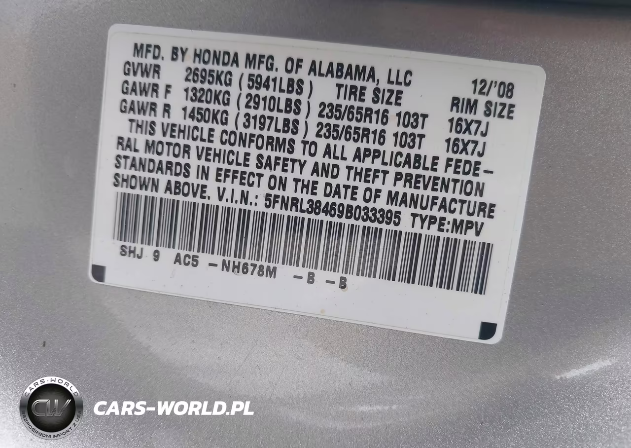 2009 Honda Odyssey Ex VIN:5FNRL38469B033395 - 9