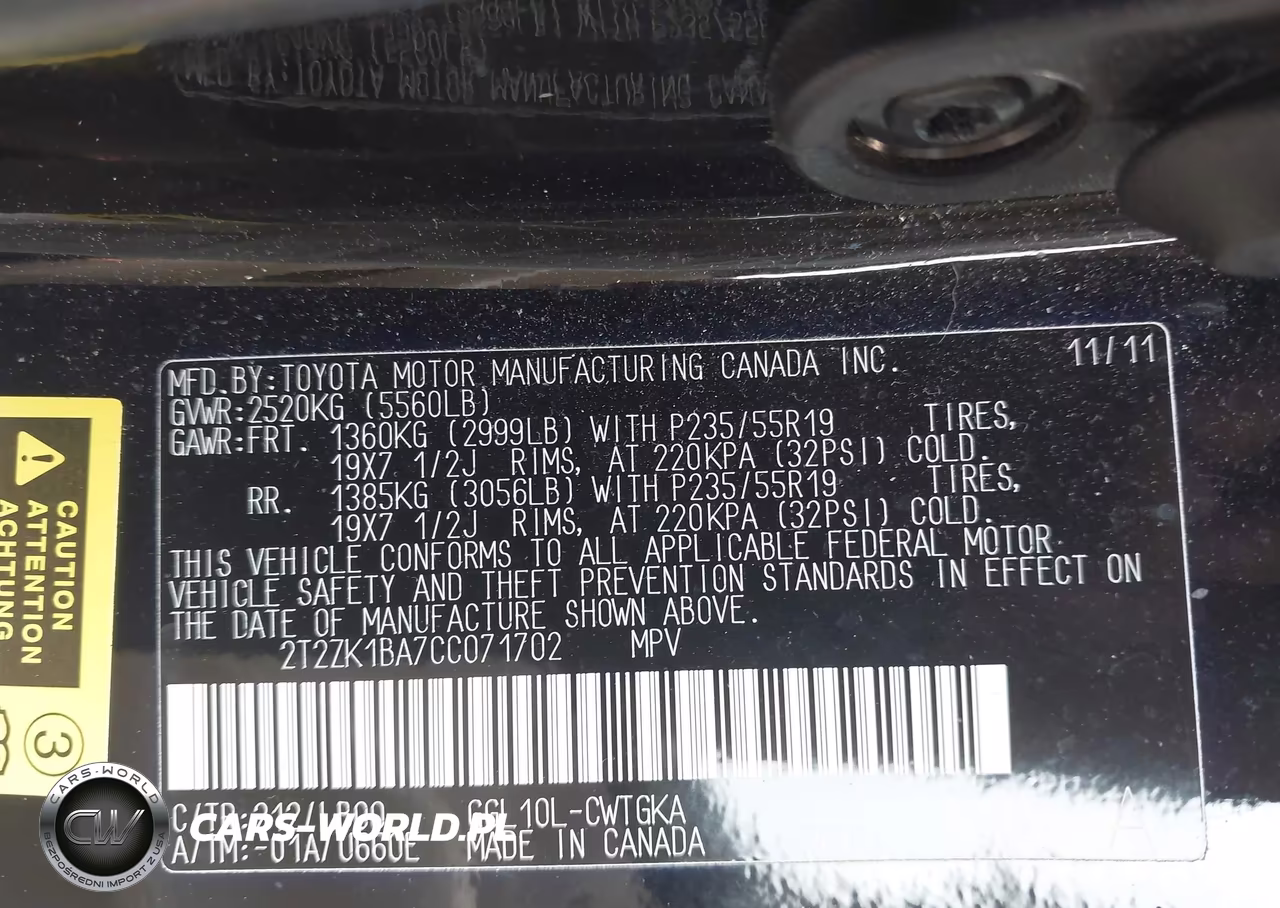 2012 Lexus Rx 350 VIN:2T2ZK1BA7CC071702 - 9