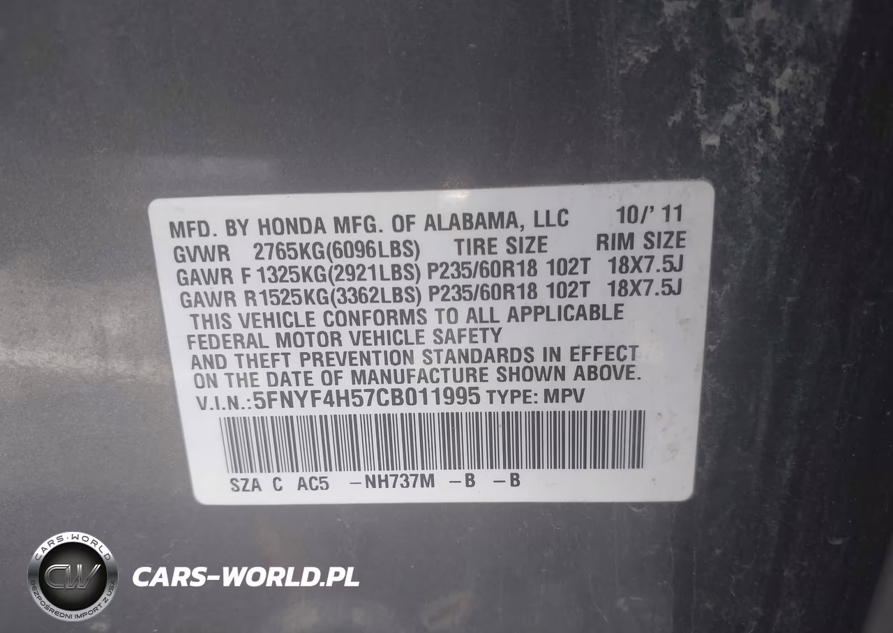 2012 Honda Pilot Ex-L VIN:5FNYF4H57CB011995 - 9