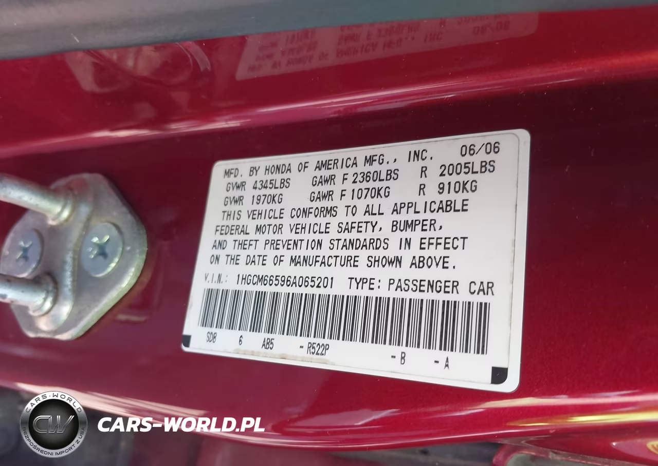 2006 Honda Accord 3.0 Ex VIN:1HGCM66596A065201 - 9