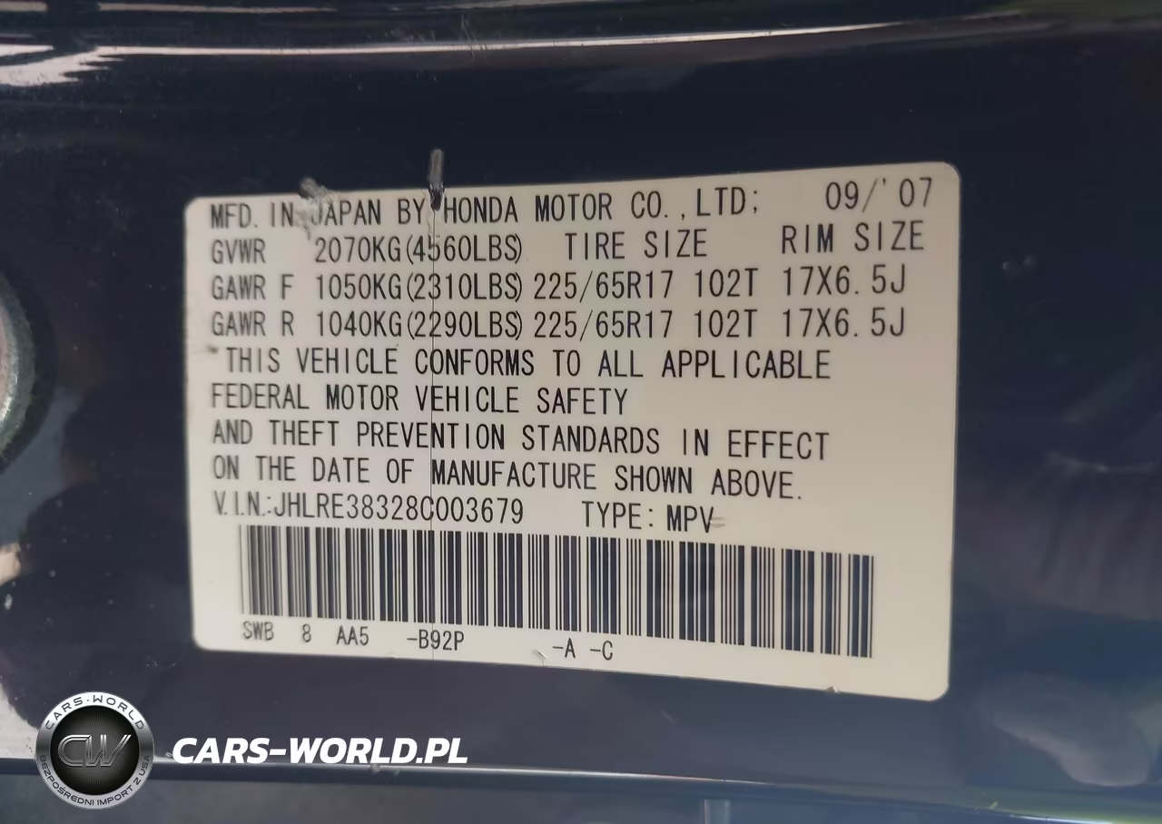 2008 Honda Cr-V Lx VIN:JHLRE38328C003679 - 9