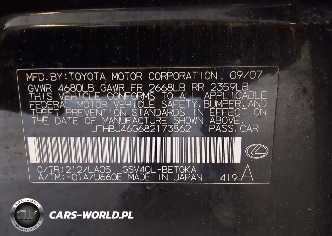 2008 Lexus Es 350 VIN:JTHBJ46G682173862 - 9
