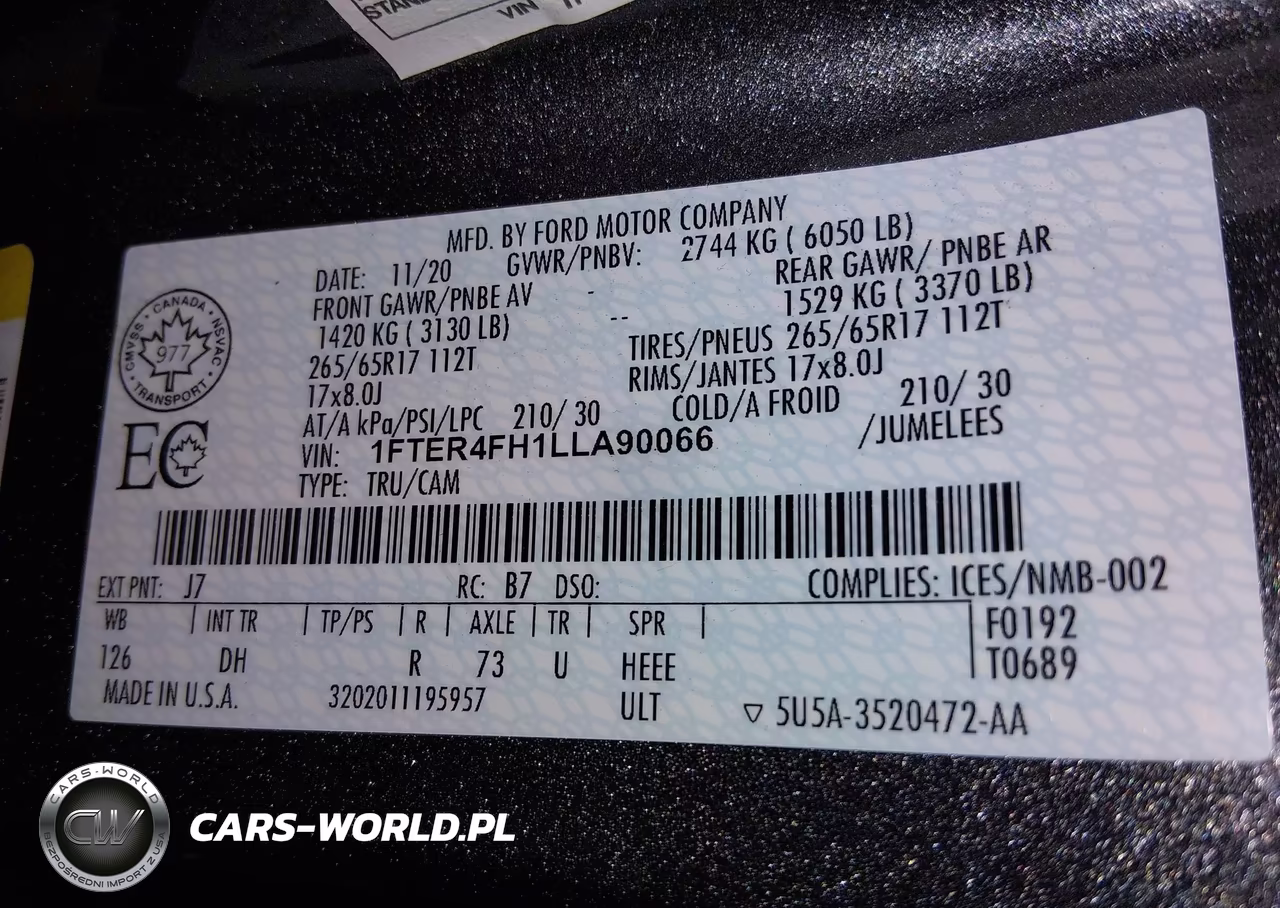 2020 Ford Ranger Lariat VIN:1FTER4FH1LLA90066 - 9