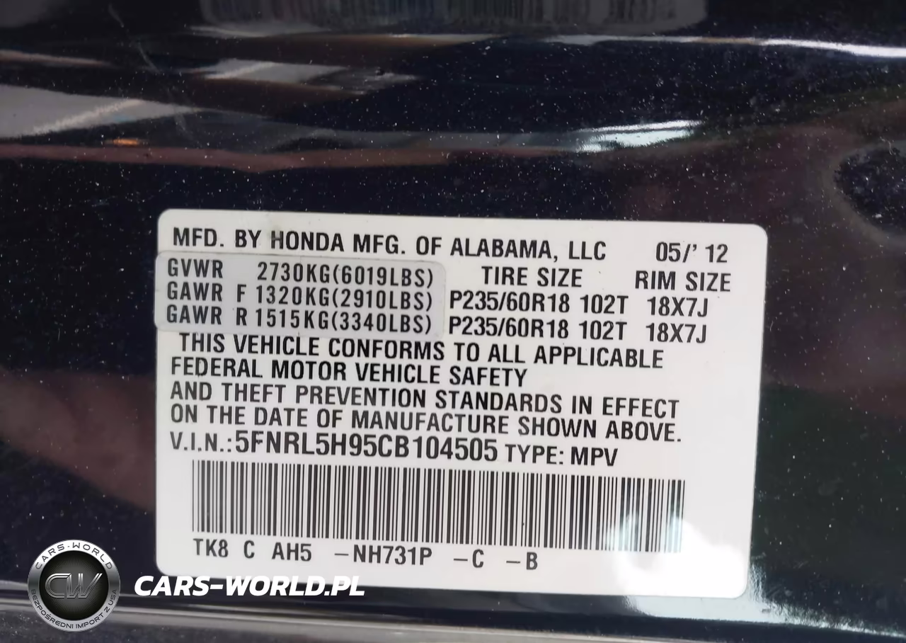 2012 Honda Odyssey Touring-Touring Elite VIN:5FNRL5H95CB104505 - 9