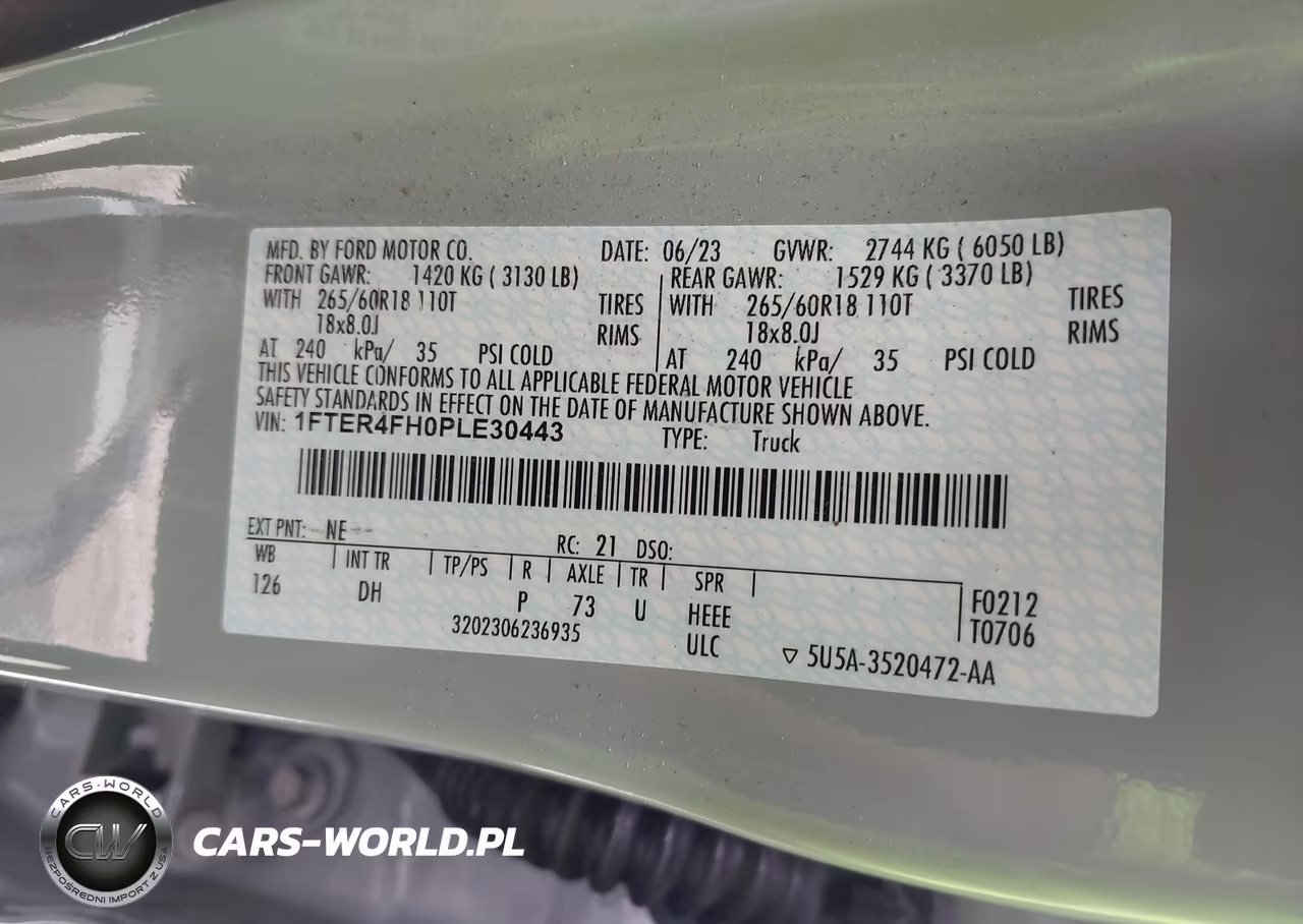 2023 Ford Ranger Lariat VIN:1FTER4FH0PLE30443 - 9
