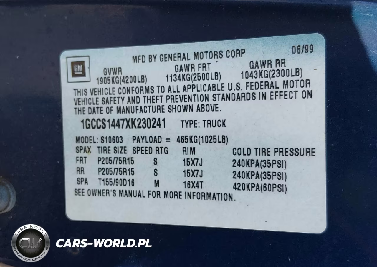 1999 Chevrolet S-10 Ls VIN:1GCCS1447XK230241 - 9