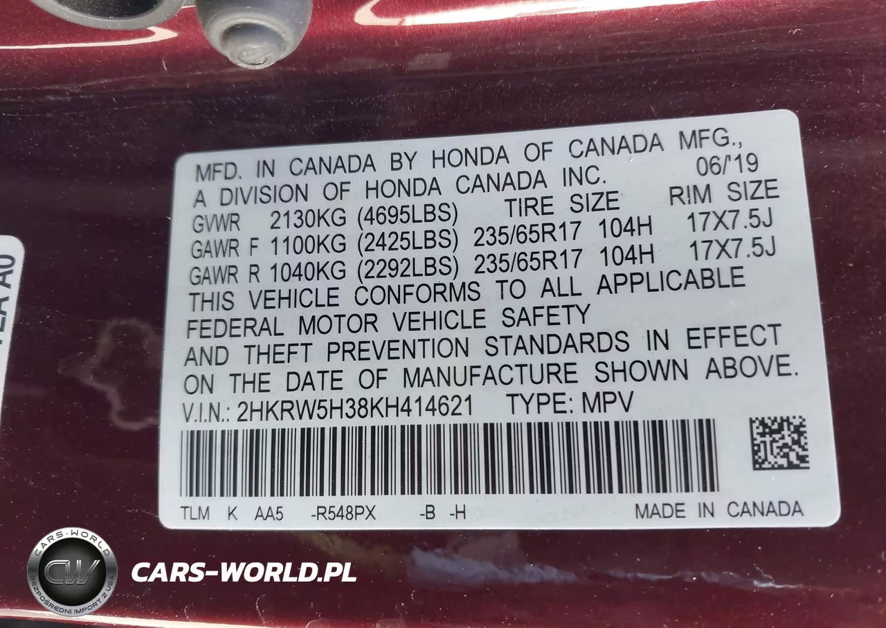 2019 Honda Cr-V Lx VIN:2HKRW5H38KH414621 - 9