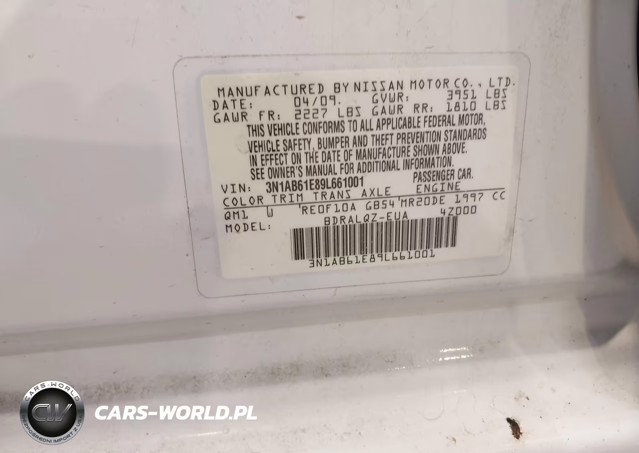2009 Nissan Sentra 2.0 VIN:3N1AB61E89L661001 - 9