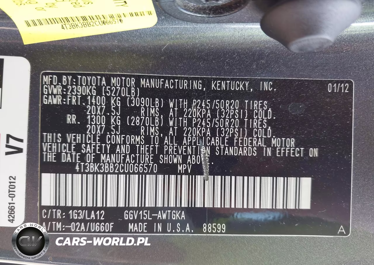 2012 Toyota Venza Xle V6 VIN:4T3BK3BB2CU066570 - 9