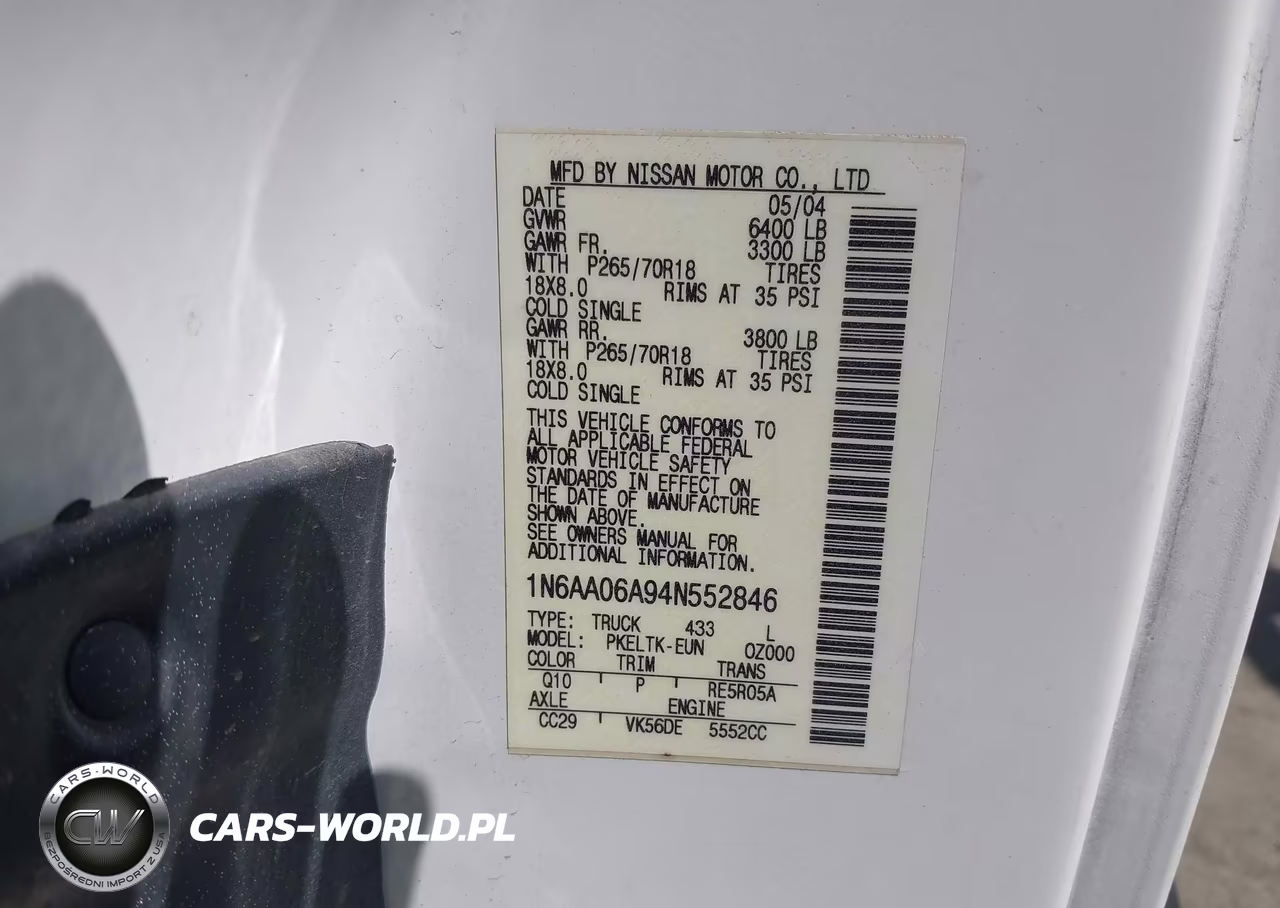 2004 Nissan Titan Se VIN:1N6AA06A94N552846 - 9