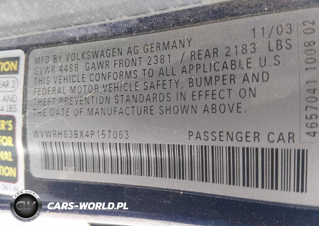 2004 Volkswagen Passat Glx VIN:WVWRH63BX4P157063 - 9