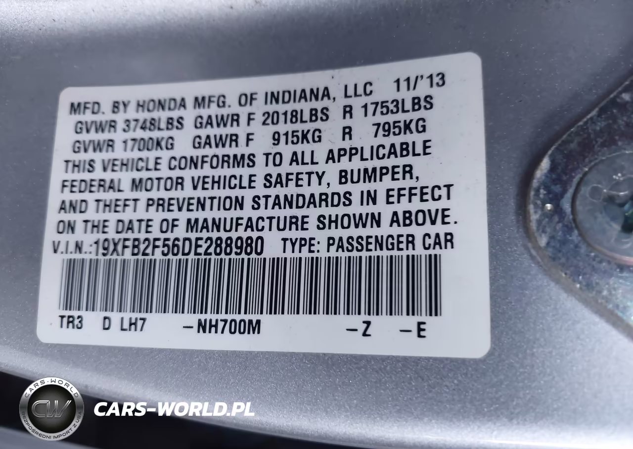 2013 Honda Civic Lx VIN:19XFB2F56DE288980 - 9