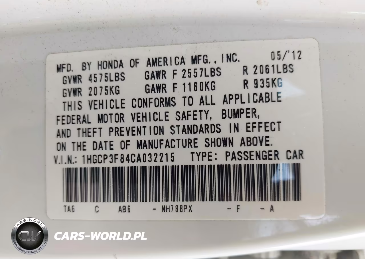 2012 Honda Accord 3.5 Ex-L VIN:1HGCP3F84CA032215 - 9