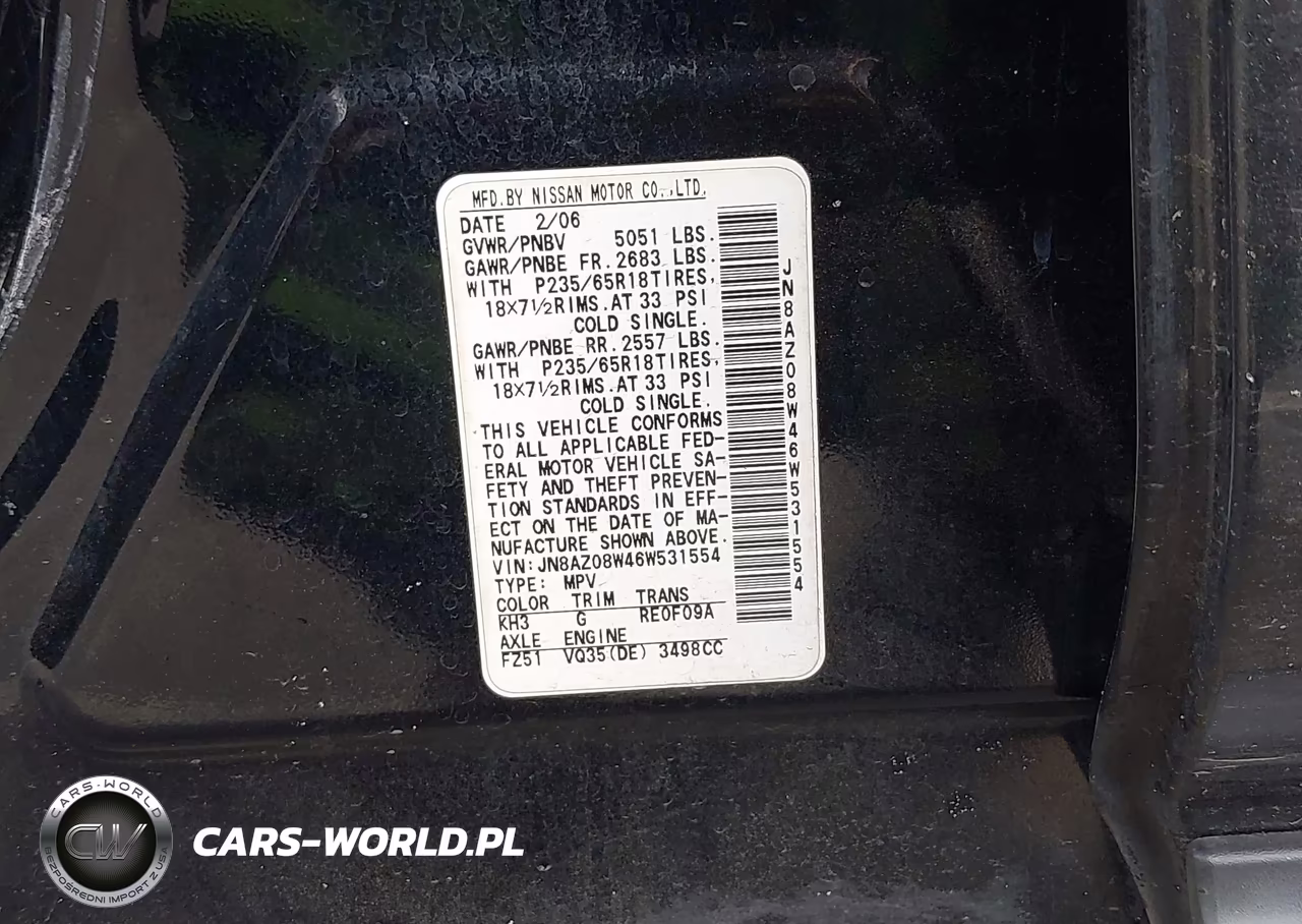 2006 Nissan Murano S VIN:JN8AZ08W46W531554 - 9