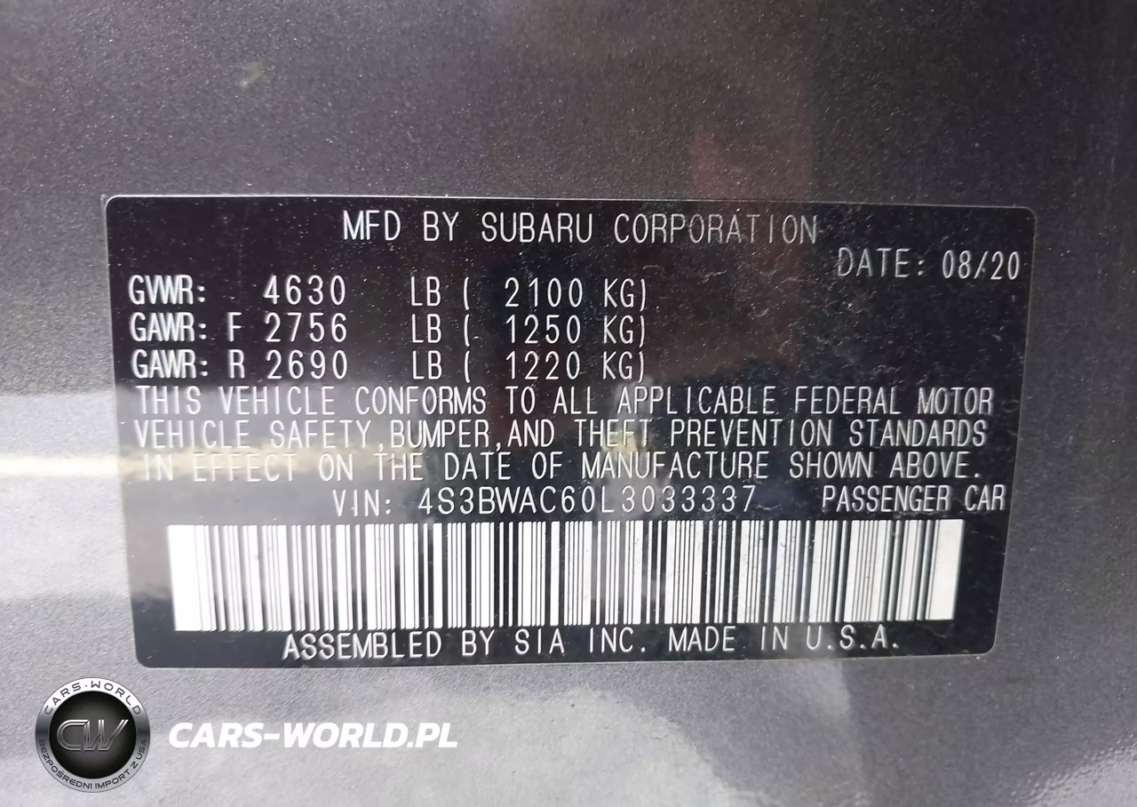 2020 Subaru Legacy Premium VIN:4S3BWAC60L3033337 - 9