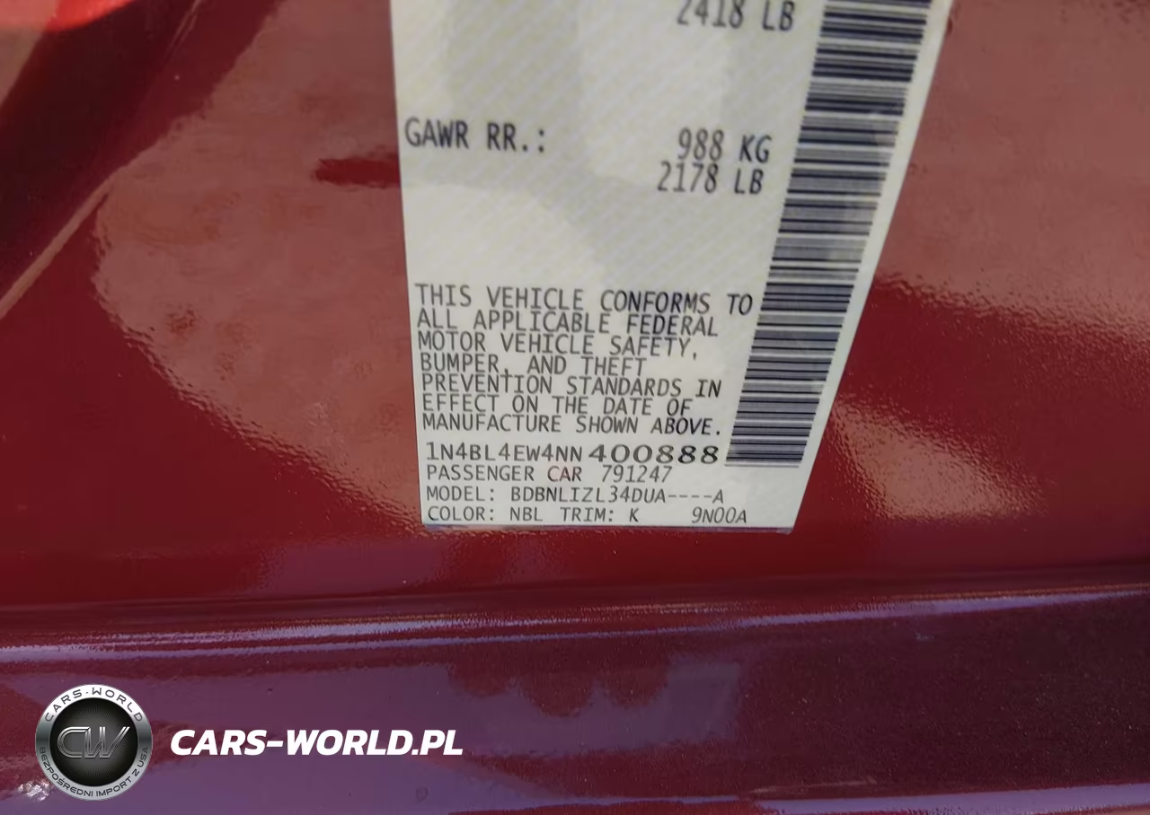 2022 Nissan Altima Sl Intelligent Awd VIN:1N4BL4EW4NN400888 - 9