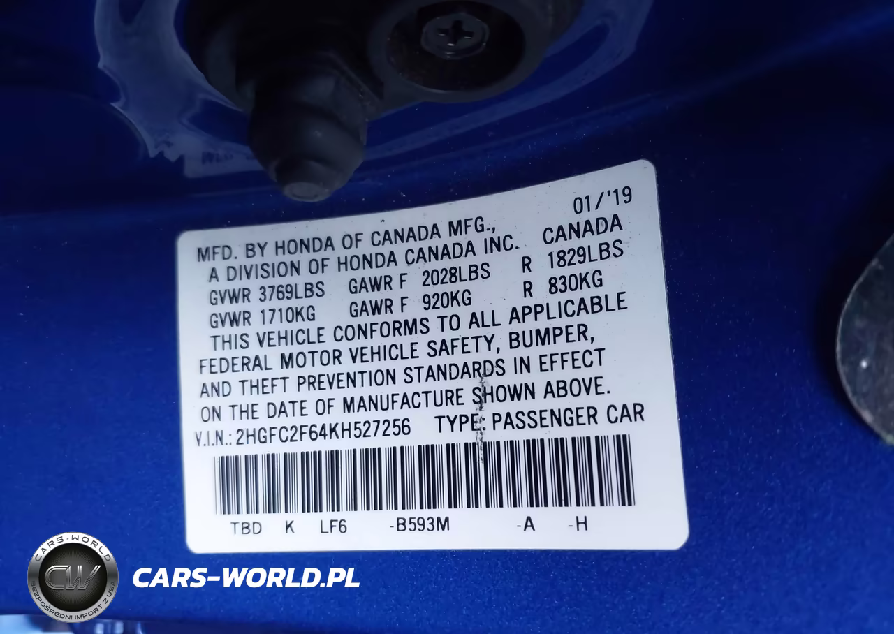2019 Honda Civic Lx VIN:2HGFC2F64KH527256 - 9