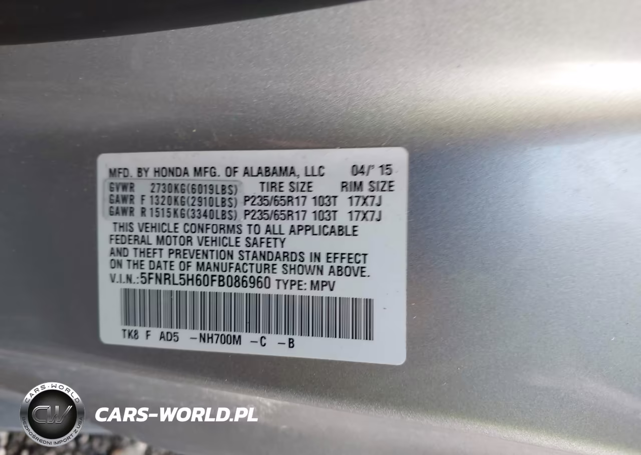2015 Honda Odyssey Ex-L VIN:5FNRL5H60FB086960 - 9